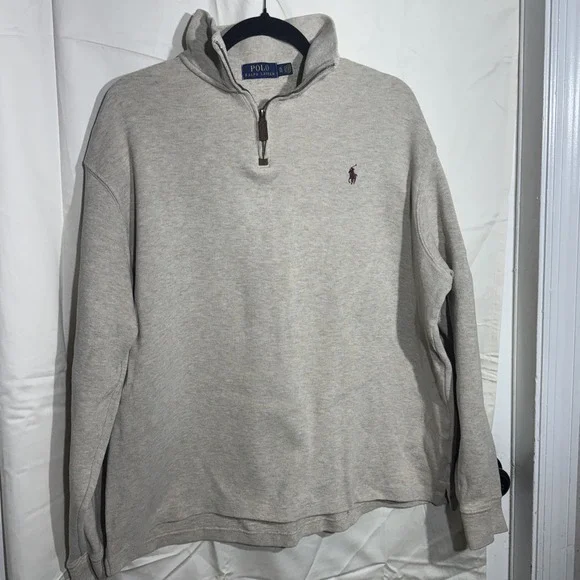Polo Ralph Lauren Sweater Beige Pullover Quarter Zip Sweatshirt Pony Mens XL - Picture 1 of 6